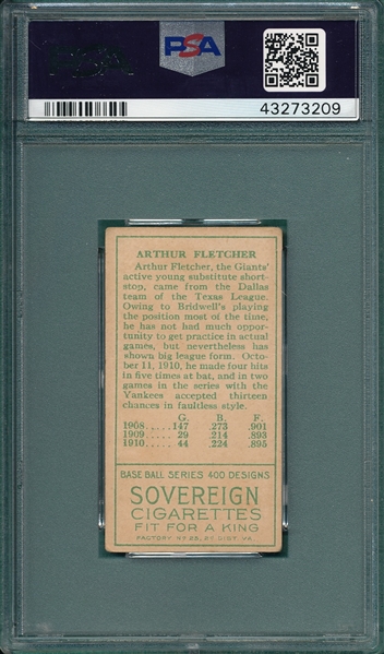 1911 T205 Fletcher Sovereign Cigarettes PSA 2