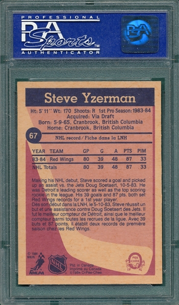 1984 O-Pee-Chee #67 Steve Yzerman PSA 8 *Rookie*