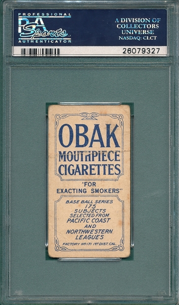 1910 T212-1 Harkins Obak Cigarettes PSA 1