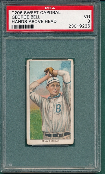 1909-1911 T206 Bell, Hands Above Head, Sweet Caporal Cigarettes PSA 3 
