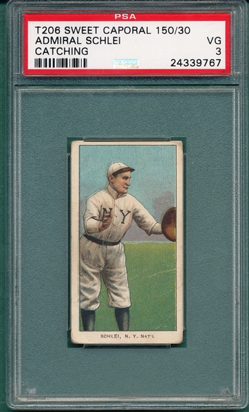 1909-1911 T206 Schlei, Catching, Sweet Caporal Cigarettes PSA 3 