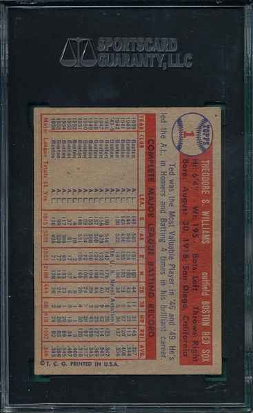 1957 Topps #1 Ted Williams SGC 60 