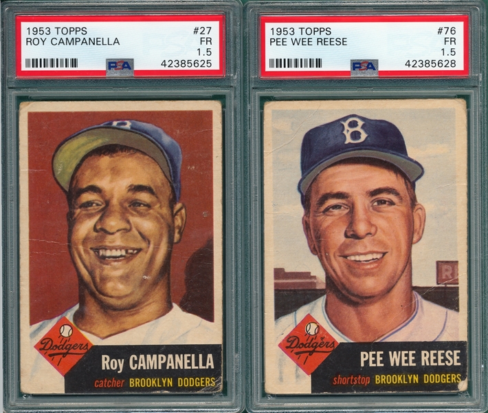 1953 Topps #27 Campanella & #76 Reese, Lot of (2), PSA 
