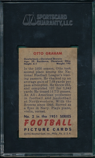 1951 Bowman FB #2 Otto Graham SGC 5