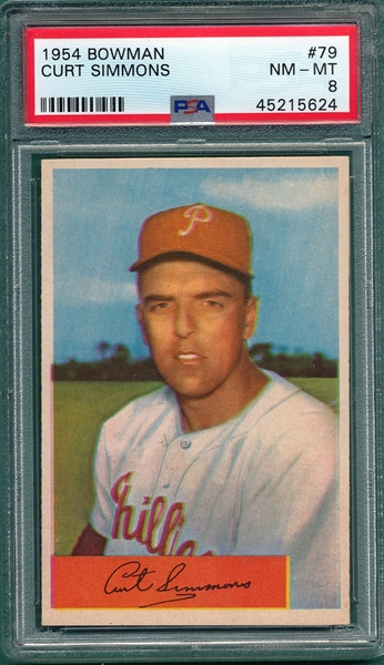 1954 Bowman #79 Curt Simmons PSA 8 