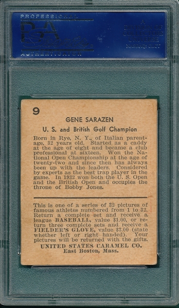 1932 U. S. Caramel #9 Gene Sarazen PSA 5