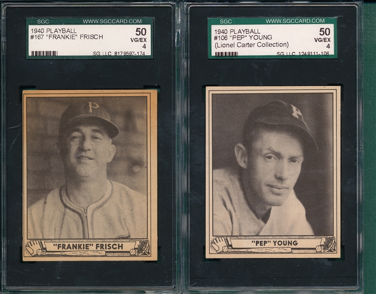 1940 Play Ball #106 Young & #167 Frisch, Lot of (2) SGC 50