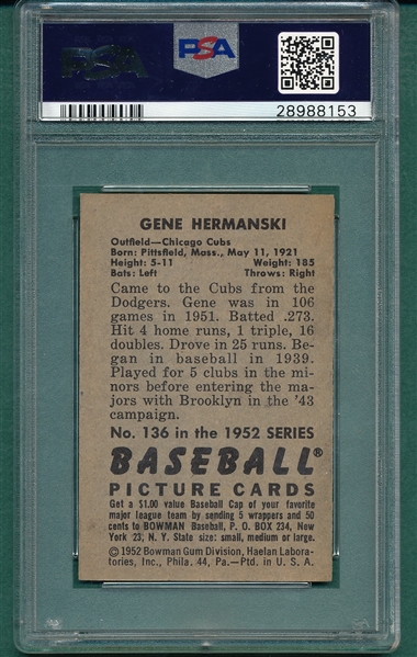 1952 Bowman #136 Gene Hermanski PSA 8