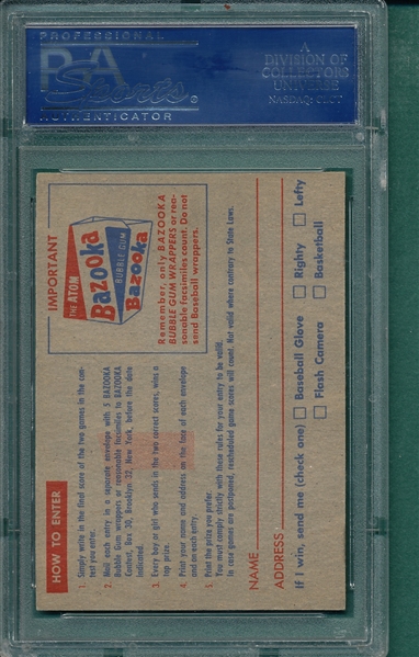 1957 Topps Contest Card Saturday, May 4th, PSA 5