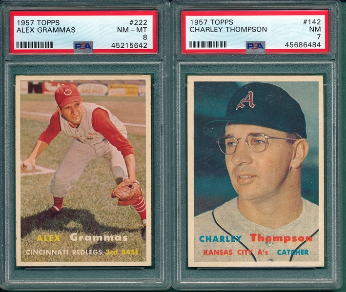 1957 Topps #142 Thompson & #222 Alex Grammas PSA 8, Lot of (2)
