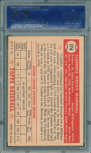 1952 Topps #174 Clarence Marshall PSA 6 (OC)