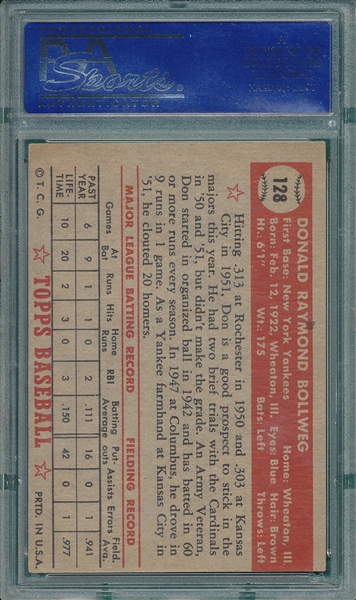 1952 Topps #128 Don Bolweg PSA 5 