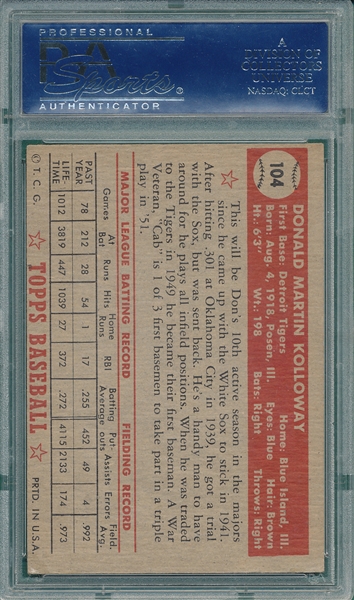 1952 Topps #104 Don Kolloway PSA 5 