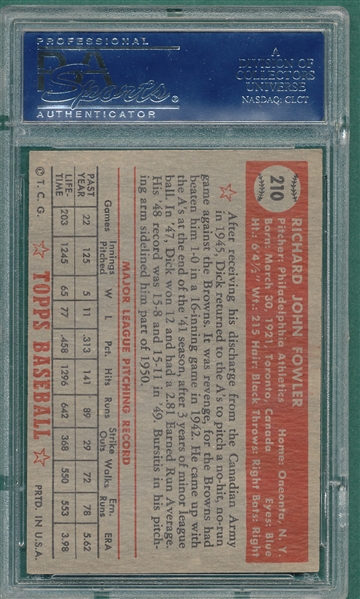 1952 Topps #210 Dick Fowler PSA 5 