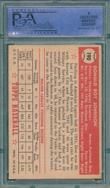 1952 Topps #190 Don Johnson PSA 5 