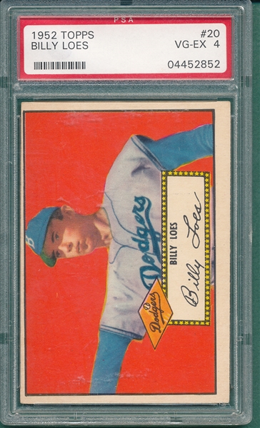 1952 Topps #20 Billy Loes PSA 4 *Red* *Rookie*