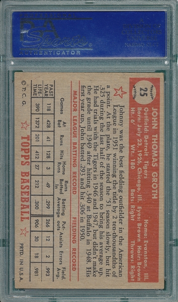 1952 Topps #25 Johnny Groth PSA 4 *Red* 