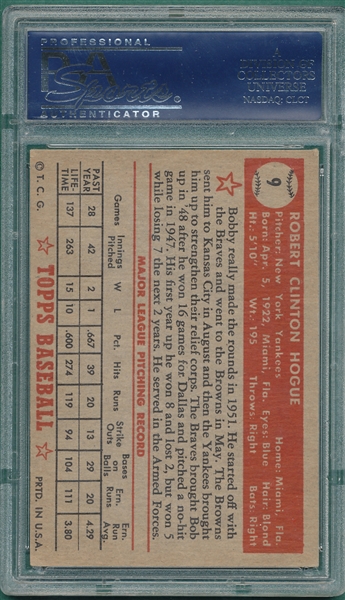 1952 Topps #9 Bobby Hogue PSA 4 *Red* 