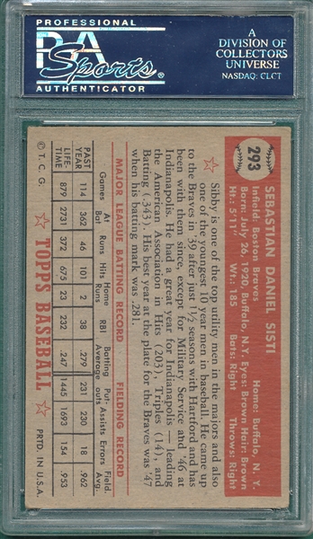 1952 Topps #293 Sibby Sisti PSA 4 
