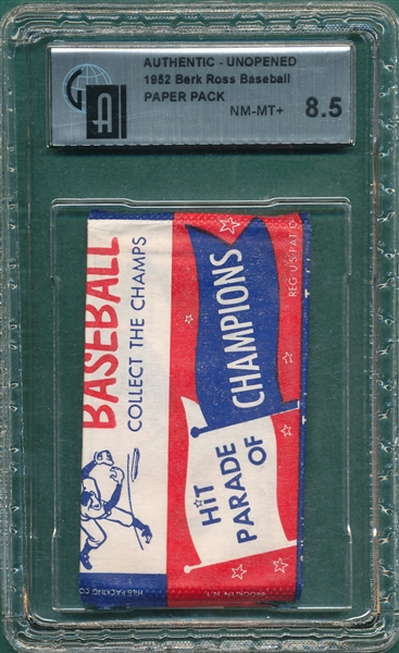 1952 Berk Ross Baseball Unopened Paper Pack GAI 8.5