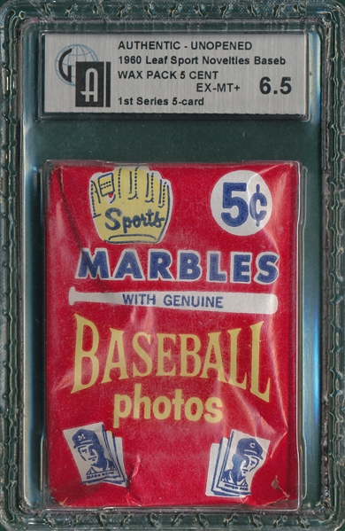 1960 Leaf Sport Novelties Baseball Unopened Wax Pack GAI 6.5
