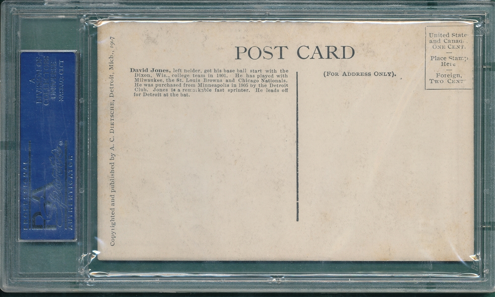 1907 Dietsche Post Cards, Jones, David, Tigers, PSA 4