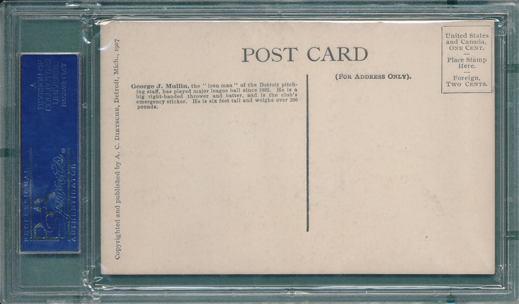 1907 Dietsche Post Cards, Mullin, Tigers, PSA 5 