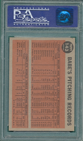 1962 Topps #143 Babe Ruth Special, Greatest Sports Hero, PSA 8 