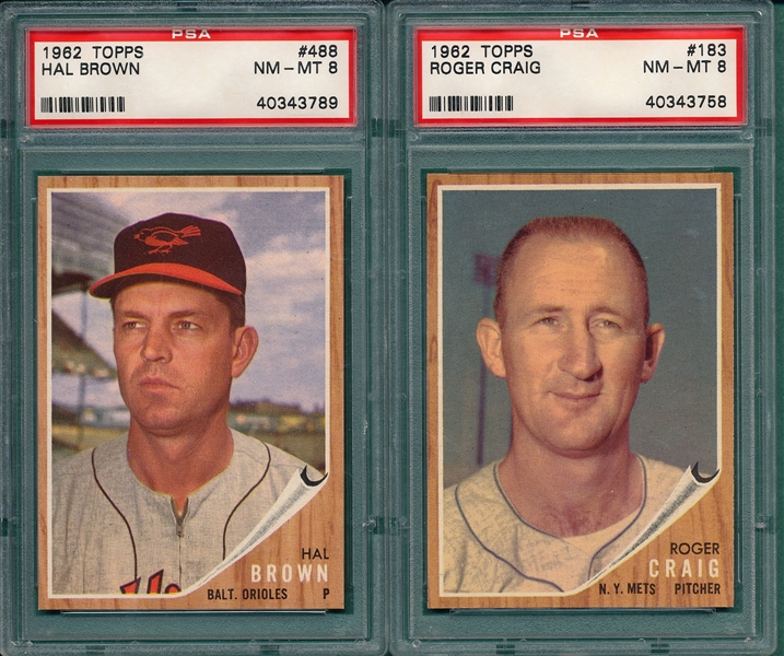 1962 Topps #183 Craig & #488 Hal Brown, Lot of (2) PSA 8