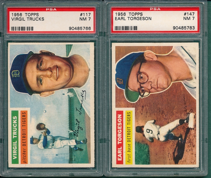 1956 Topps #117 Trucks & #147 Torgeson, Lot of (2), PSA 7