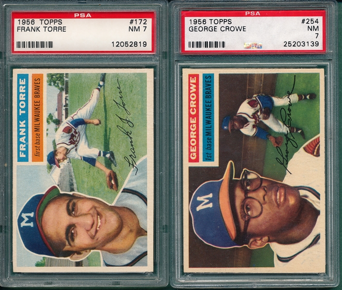 1956 Topps #172 Torre & #254 Crowe, Lot of (2), PSA 7