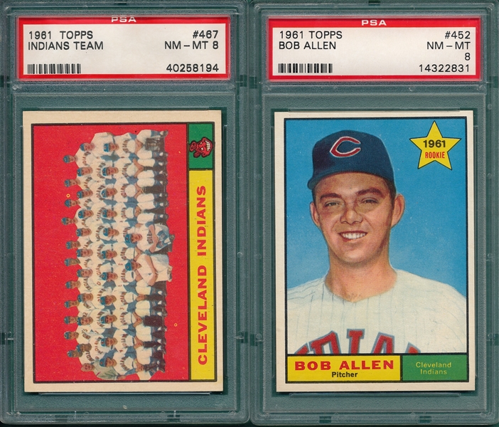 1961 Topps Lot of (5) W/ #467 Indians Team PSA 8