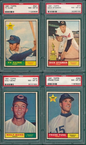 1961 Topps Lot of (5) W/ #467 Indians Team PSA 8
