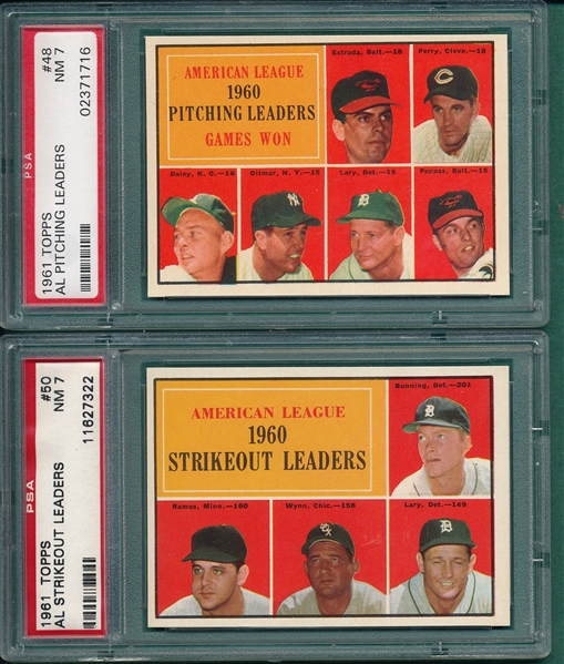 1961 Topps Lot of (5) Leader Cards W/ #45 NL ERA Leaders PSA 7