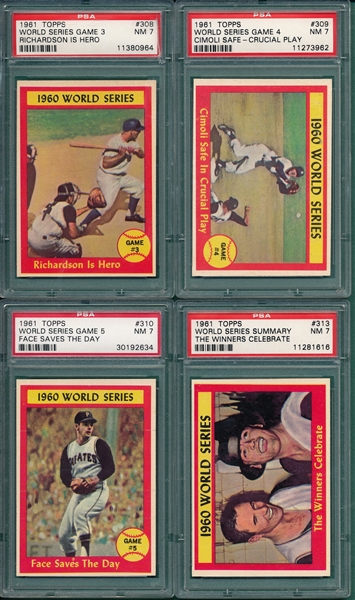 1961 Topps Lot of (4) World Series Cards W/ #308 Game #3 PSA 7