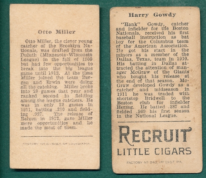 1912 T207 Gowdy, Recruit & Miller Anonymous, Lot of (2)