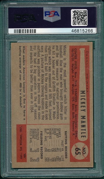 1954 Bowman #65 Mickey Mantle PSA 2.5