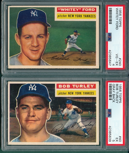1956 Topps #40 Turley & #240 Ford PSA 4, Lot of (2)