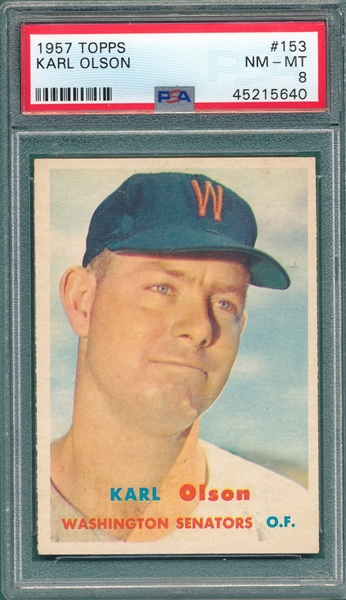 1957 Topps #153 Karl Olson PSA 8