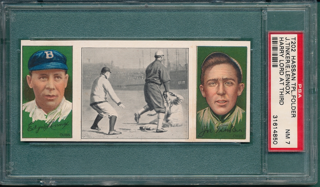 1912 T202 Harry Lord At Third, Lennox/Tinker, Hassan Cigarettes PSA 7