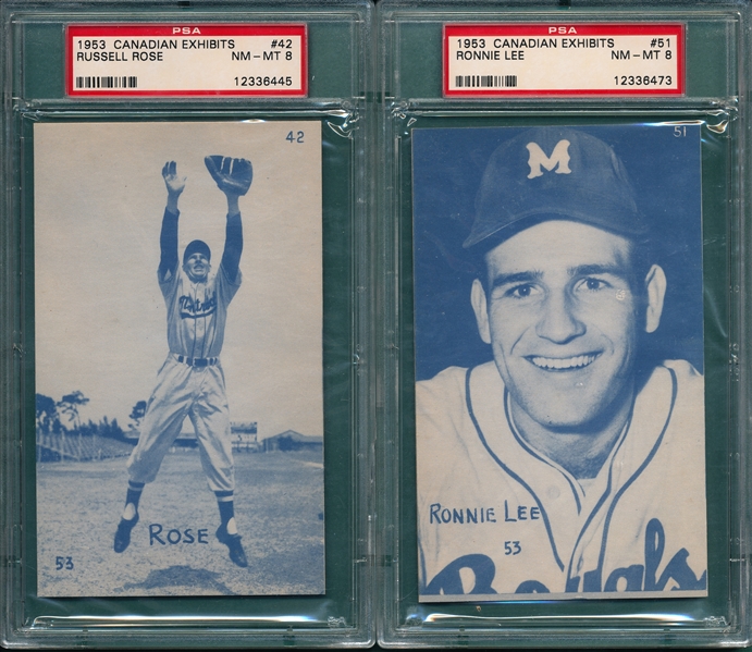 1953 Canadian Exhibits #42 Rose & #51 Lee, Lot of (2) PSA 8