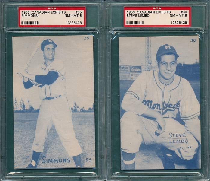 1953 Canadian Exhibits #35 Simmons & #36 Lembo, Lot of (2) PSA 8