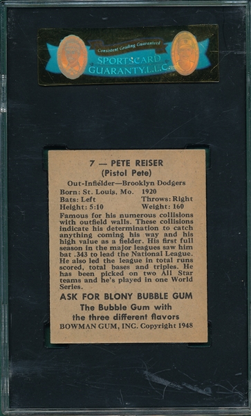 1948 Bowman #7 Pete Reiser SGC 86 *SP*