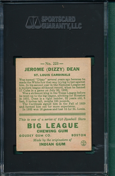 1933 Goudey #223 Dizzy Dean SGC 3.5