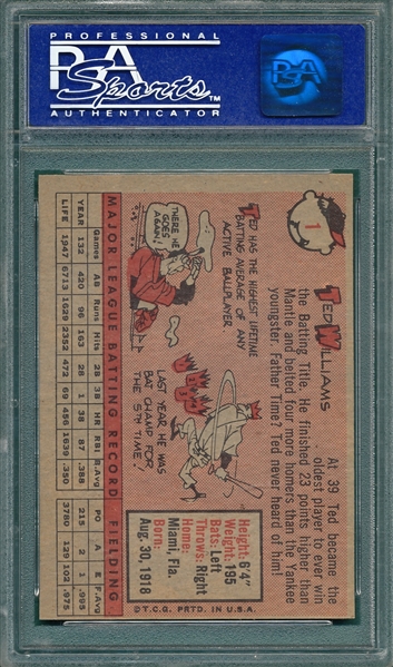 1958 Topps #1 Ted Williams PSA 8