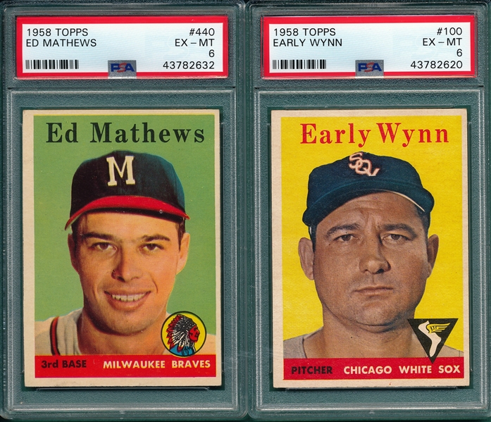 1958 Topps #100 Wynn & #440 Mathews, Lot of (2), PSA 6
