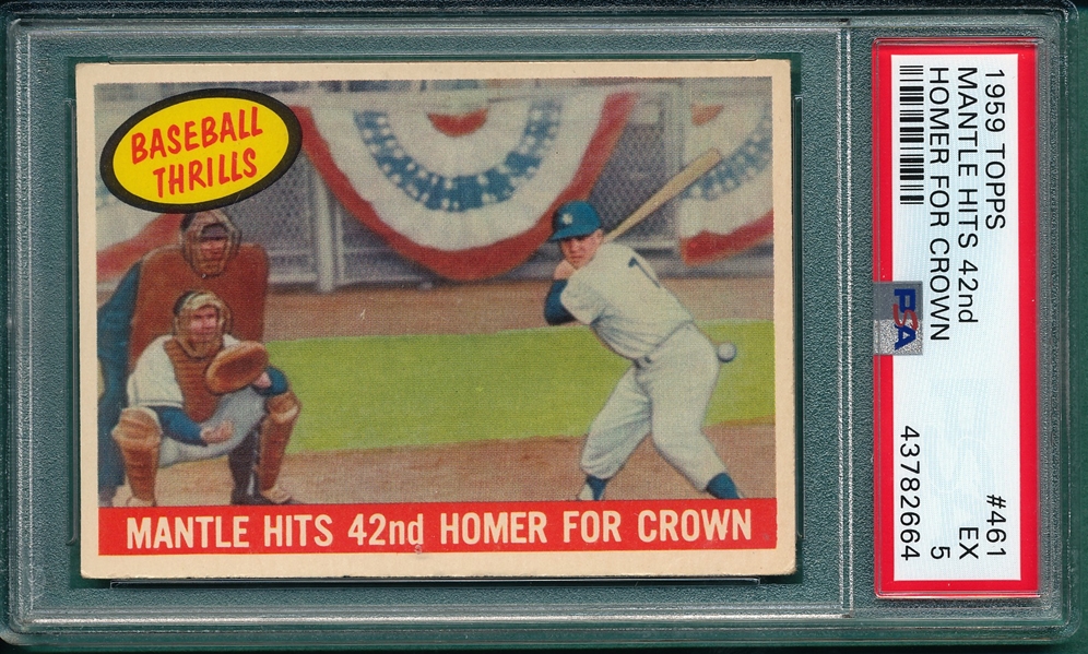 1959 Topps #461 Mantle Hits 42nd HR, PSA 5