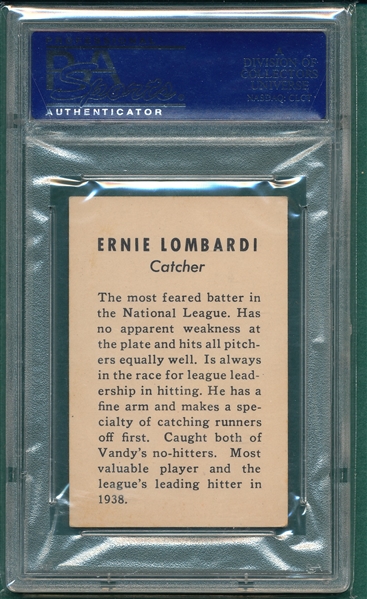 1939 W711-1 Ernie Lombardi Reds Team Issue PSA 6