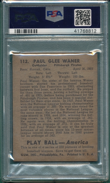 1939 Play Ball #82 Charles Klein PSA 4
