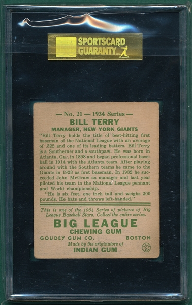 1934 Goudey #21 Bill Terry SGC 50